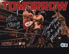 King Cuerno & Siniestro de la Muerte Signed 8x10 Photo BAS COA Lucha Underground