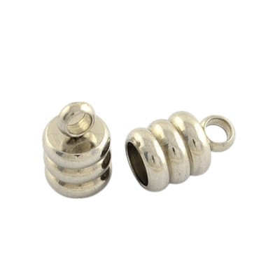 Stainless Steel cord ends/end cap 3mm hole 10x4mm tarnish resist 2mm loop
