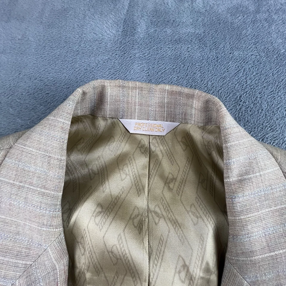 Vintage Petrocelli Mens 3 Pc Suit 42R Blazer Tan / Blue Striped W36"xL29" Pants - Image 3 of 4