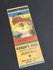 Vintage Pennsylvania Matchbook “Karam’s Cafe” Etna