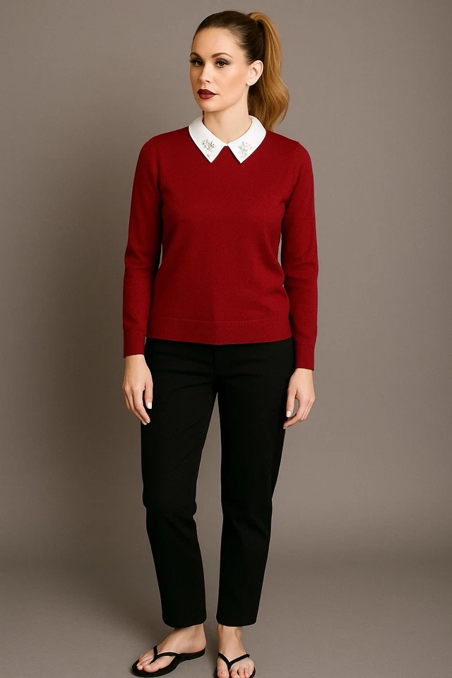 Свитер Топ Giani Milano Berry красный стразы воротник подходит средний нетронутый - Изображение 2 из 4