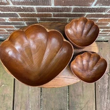Vintage Brown Monkey Pod Wooden Salad Bowl Set 11 pc MCM