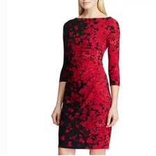 Chaps Women's Floral Sheath Dress Color Black Red Size L