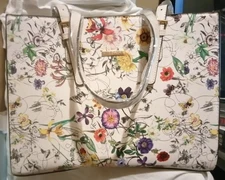*NEW WITHOUT TAGS* Elim & Paul Floral Canvas Tote Bag/Purse With Cosmetic Pouch