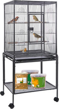 53 Inch Wrought Iron Large Bird Flight Cage with Rolling Stand for African Grey