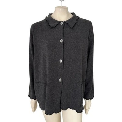 Vintage A HEAD START Artsy Sweater Jacket  Button front Lettuce trim  WOMEN'S XL