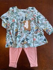 Angel Dear Blue Woodland Birds Smocked Top  Leggings 6-12 Months NWT