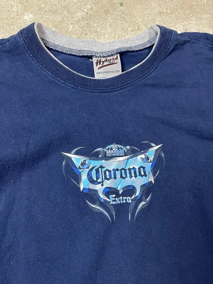 Vintage Y2K Corona Extra Beer Promo Thermal Long Sleeve Size M Blue Surf Style - Image 2 of 4