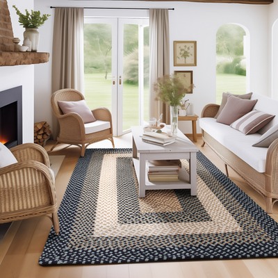 #ad Nautical Braided Area Rug Blue amp; Navy White Rug for Living Rooms and Bedroom $119.00