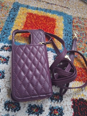 Hülle für PHONE 14 PRO Max DARK PURPLE Case Cell Phone WITH WALLET Mit CORDEL