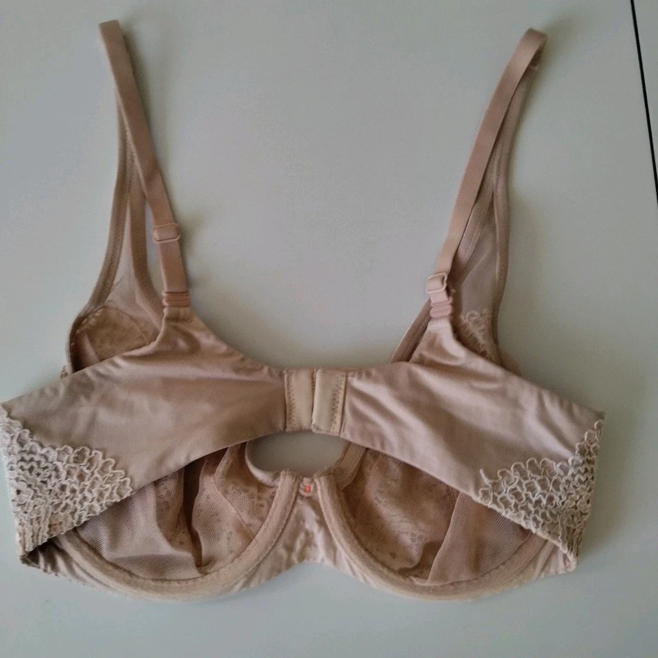 Victoria's Secret 34D Bra Unlined Demi Underwire Nude Beige Peach Lace Comfort - Image 3 of 4