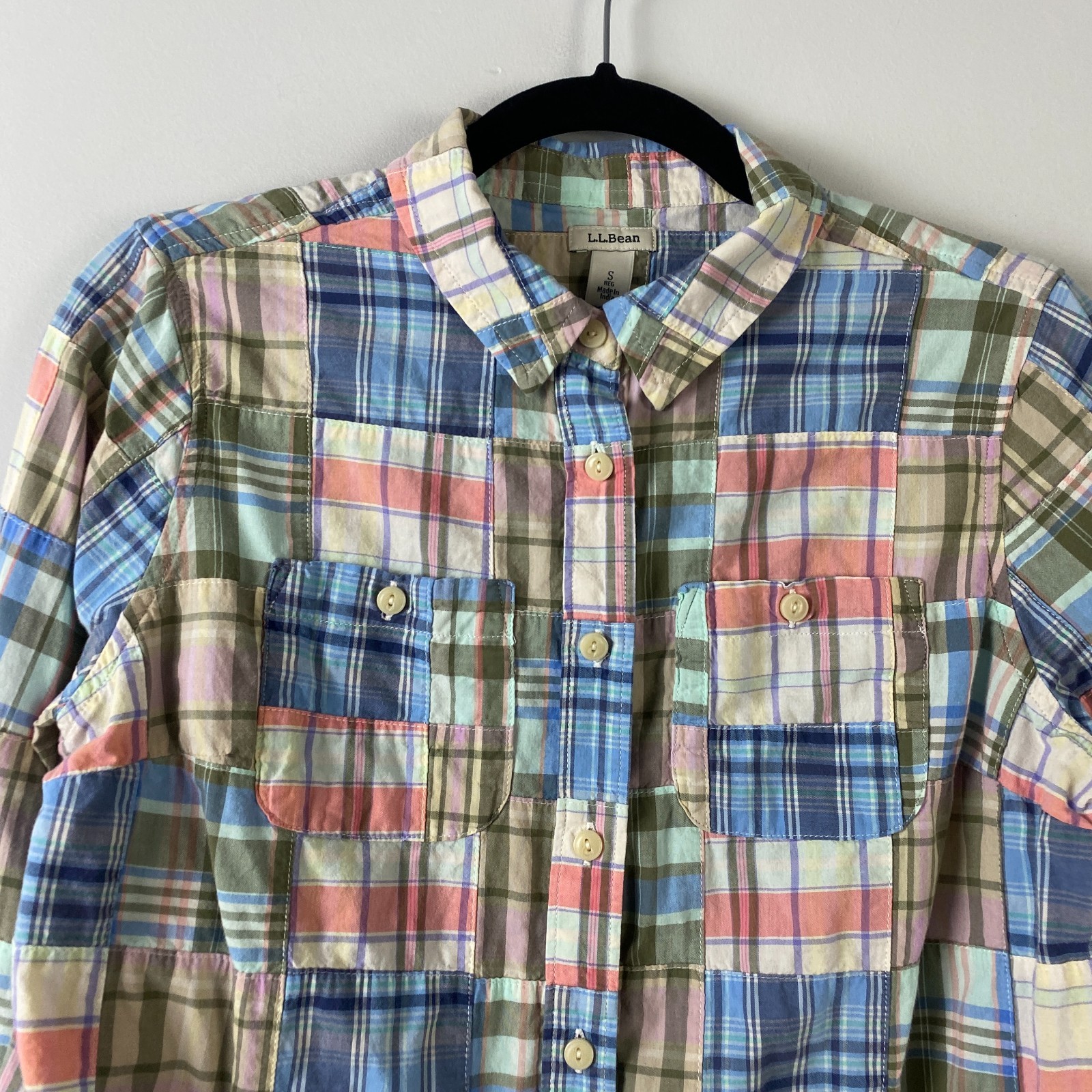 LL Bean Madras Textured Patchwork Button Up Shirt… - image 2