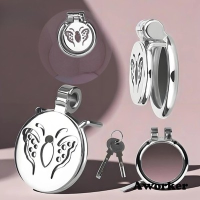 Mini Flat Male Slave Chastity Cage Metal Steel Chastity Device Round Lock Ring