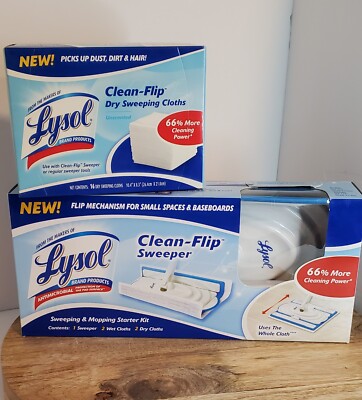 Lysol Clean-Flip Sweeping & Mopping Starter Kit New & 16 Additional Cloths DISC 