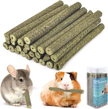 26Pcs Timothy Hay Sticks, Chinchilla Treats, Chew Toys for Teeth for Bunnies Gui