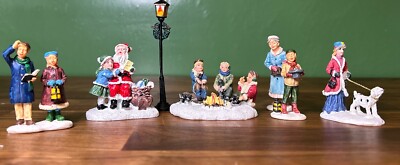 Lemax Christmas LOT 7 Village People Men Santa Dog Children Woman Light post