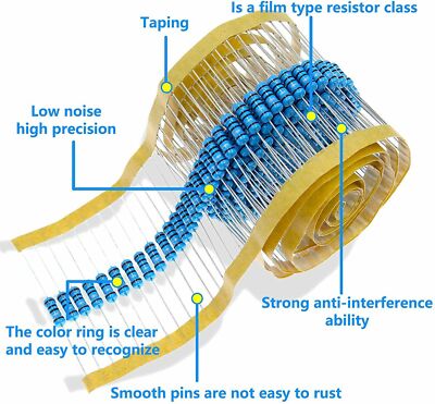 10 Pieces 1 Watt 1% metal film resistors Over 200 Various Value