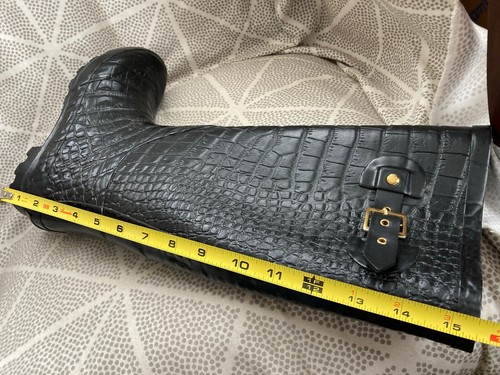 KHOMBU Tall Rain Boots Womens Sz 6 Black Rubber Embossed Croc Cheetah Print - Picture 19 of 20