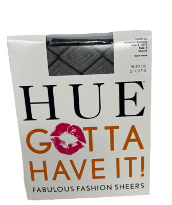 Hue Gotta Have It Control Top Concentric Diamonds  Black Sheers Size 1 Tights