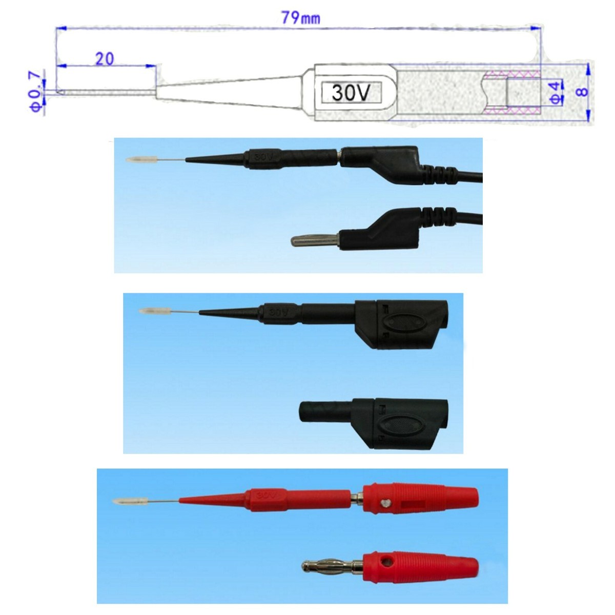 Multimeter Test Lead Extensions - Sharp Needle Back Probes For Fluke & Other Meters