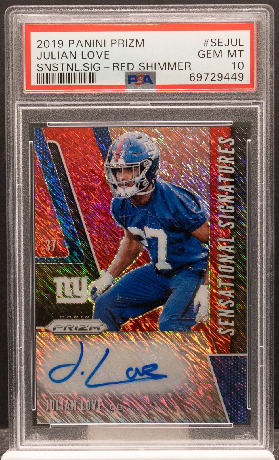 Julian Love Panini Prizm Sensational Signatures #SEJUL Red Shimmer