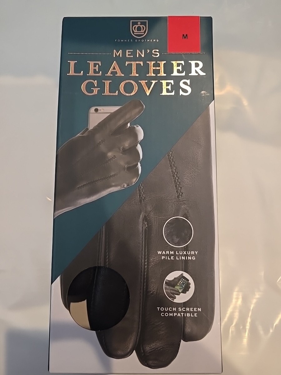 *NIB*Fownes Brothers Men’s Leather Lined Gloves MEDIUM Black