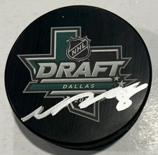 NOAH DOBSON SIGNED NEW YORK ISLANDERS 2018 NHL DRAFT HOCKEY PUCK W/ CASE COA