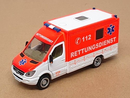 Siku 1/50 Scale 2108 - Mercedes Benz Ambulance Rettungsdienst - Orange/White