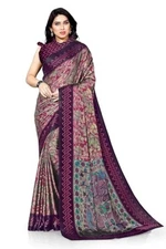 Indian Chiffon Saree With Unstitched Blouse Piece Party Wedding Wear For Women