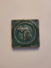 Pewabic Pottery Michigan Green/Blue Tile Enjoy The Beauty And The Bounty - 2014