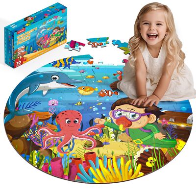 Floor Puzzles for Kids Ages 3-10 - Large 70 Piece Round Toddler Jigsaw Puzzle...