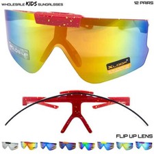 WHOLESALE LOT Kids Boys or Girls Sports Retro Wrap Shield SUN GLASSES 12 Pairs