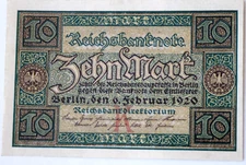 46454K banknote Reichsbanknote 10 Mark K 6.2.1920 German Reich paper money