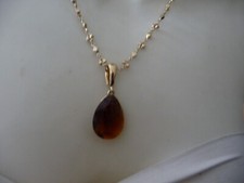 SET BROWN CRYSTAL PENDANT W GOLD TONE CHAIN NECKLACE EARRINGS PIERCED 22/9A