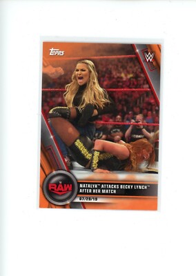 2020 Topps WWE Women's Division Natalya Attacks Becky Lynch #54 Orange 16/50