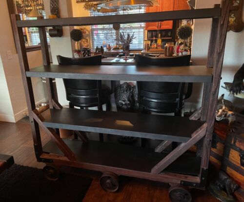 Restoration Hardware Vintage Railroad Bookshelf/Cart- Cast Iron & Steel