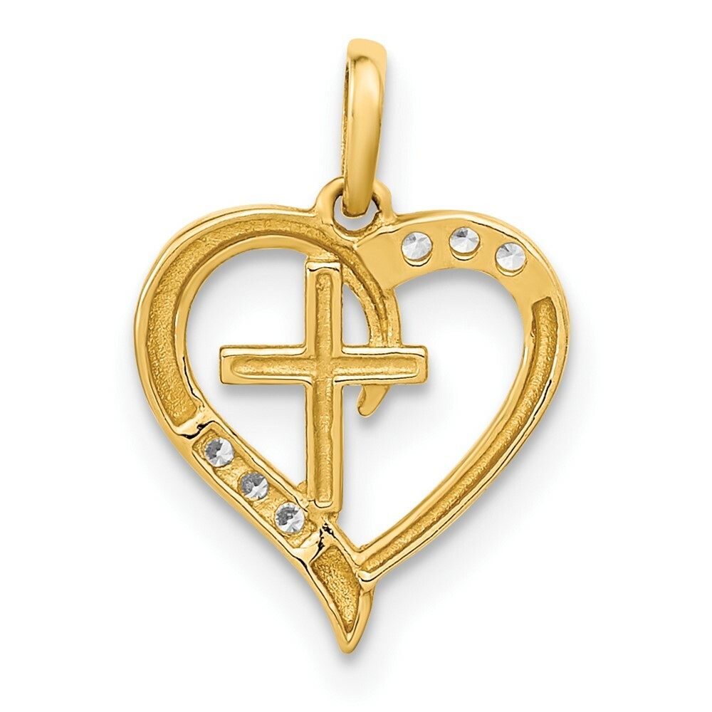 14K Yellow Gold Polished Open Heart with Cross CZ Pendant | eBay