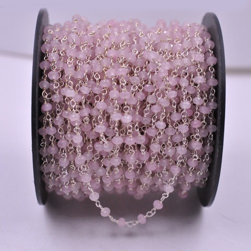 Rose Quartz Faceted Rosary Beads Treated Color Sterling Silver Chain Bulk Lot - Picture 3 of 11