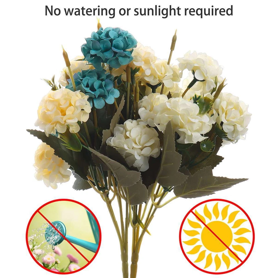 10 Heads Artificial Hydrangea Flowers Silk Bouquet Party Home Decor UV Resistant - Image 4 of 4