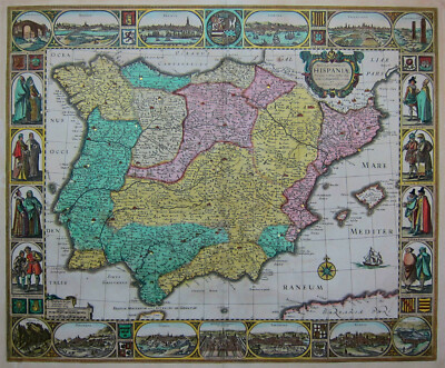 Nova Et Accurata Tabula Hispaniae - Visscher 1633 - Old Colours - Spain - Goethe