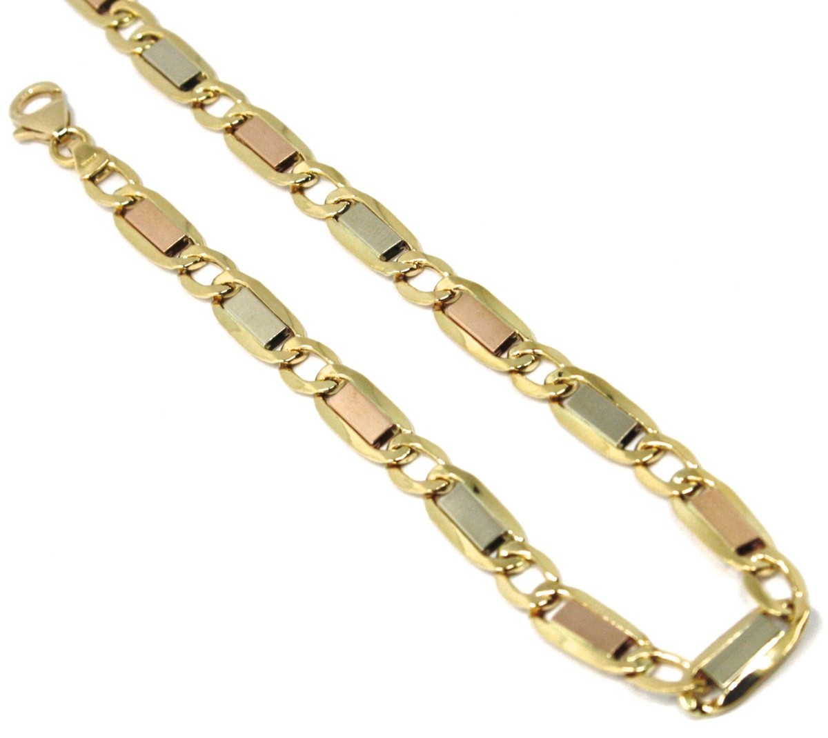 18K YELLOW WHITE ROSE GOLD BRACELET 6 MM, 7.5