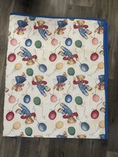 Blue Jean Teddy Bear Balloon Baby Blanket Handmade quilt Crib Cream Ivory 50x40