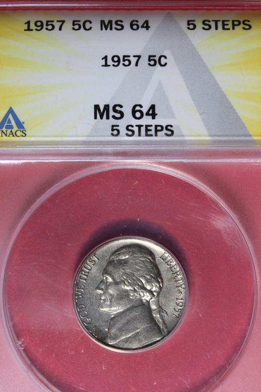 1957 ANACS 5C MS64 5 STEPS JEFFERSON NICKEL #B48474