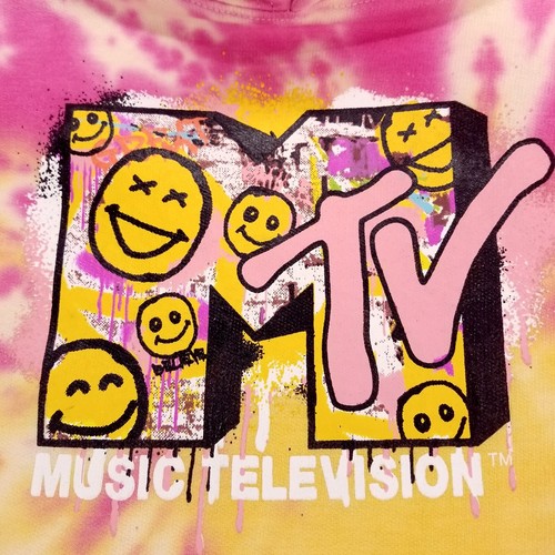MTV Sweatshirt Unisex L Tie Dye Graphic Psychedelic Vibes Y2K 90s Retro Smiley - Picture 3 of 13
