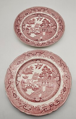 Set of 2 Salad Dessert Plates Vintage Red Willow RW Midwinter Burslem England