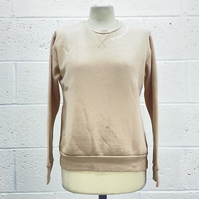 BEIGE DRUCK SWEATSHIRT RUNDHALSAUSSCHNITT PULLOVER GRAFIK BE NICE OR GO AWAY Y2K UK XXS