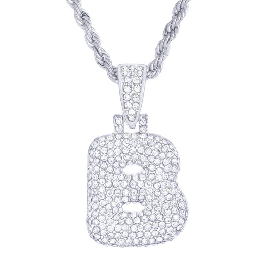 Collar colgante de cadena de cuerda de 20" con letras iniciales de burbuja enchapado en plata con letras de burbuja iniciales A - Z - Imagen 2 de 46