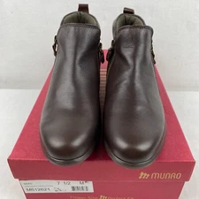 Munro Neko Bootie Chocolate Tumbled Leather 7.5 M M612621 Zipper Both Sides SR1