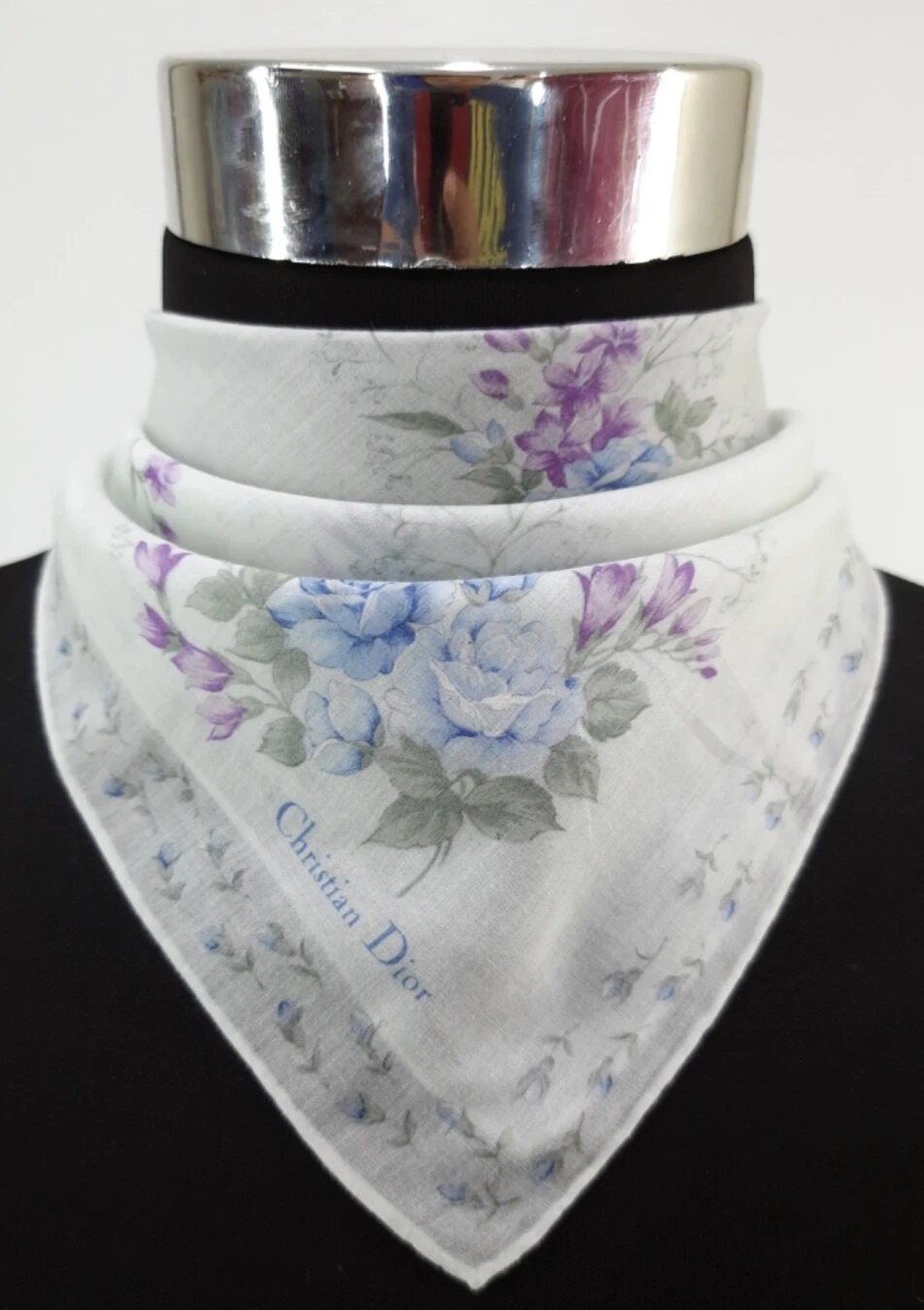 Ancien foulard foulard Christian Dior fleurs bandana mouchoir haut usure