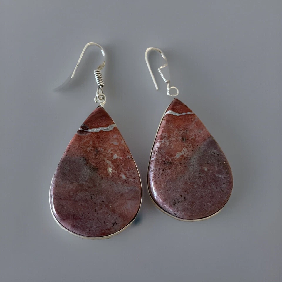 Bloodstone Handcrafted Teardrop Gemstone Earrings-silver Plated-New — 第 3/3 张图片